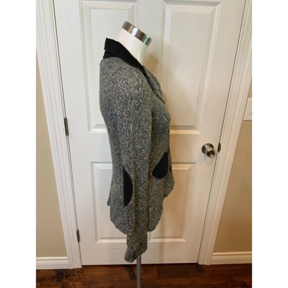 Sparrow Gray Knit Button-Up Cardigan Sweater Blazer Corduroy Trim, Size S - Picture 2 of 5